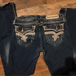 Rock Revival Women's Bootcut Jeans in Dark Blue with White Stitching